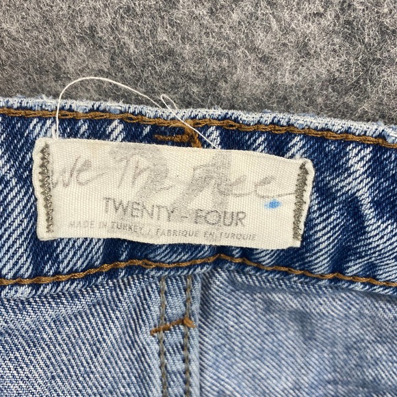 Free People Jeans 24 Blue Acid Denim Dakota Straight Leg High Rise Distressed - Picture 11 of 15